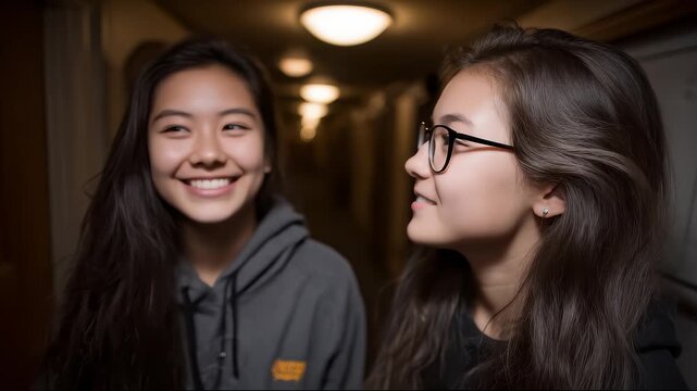 Youthful Sisterhood Warm Moment