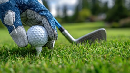 Close-up of a person preparing to hit a ball on a lush green course during daytime