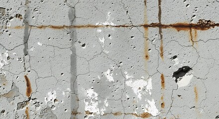Weathered Concrete Wall with Rust Stains and Cracks, Showing Decay and Age