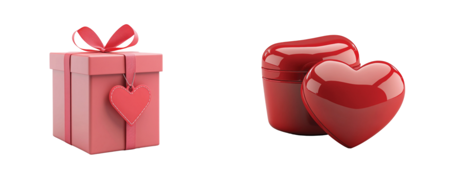 Red heart gift box and heart shaped container with ribbon perfect for special occasions