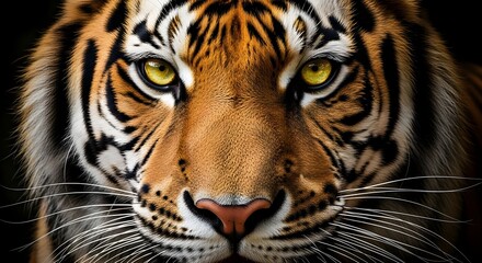 Obraz premium Close-up portrait of a majestic tiger with intense gaze and striking stripes.