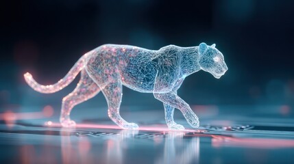 Abstract digital representation of a walking panther