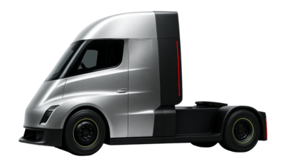 Electric truck tractor with a pronounced front splitter and large side air deflectors