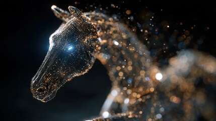 Abstract digital horse head with glowing particles