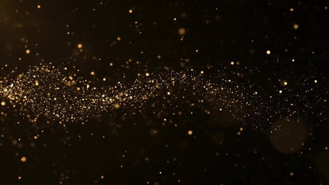 Abstract golden particles background with a swirling motion.