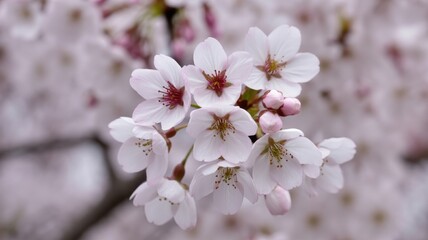 Obraz premium Delicate cherry blossoms in soft focus spring bloom