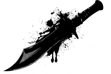 Sword, saber, grunge icon, broadsword spray wall art symbol, grafitti tag isolated