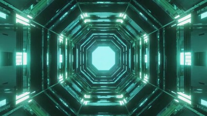 Futuristic hexagonal tunnel with glowing lights and a bright center, evoking a sci-fi atmosphere - Powered by Adobe