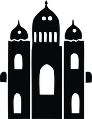 Striking silhouette of a grand mosque with multiple domes and towers representing islamic architecture and cultural heritage