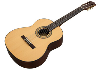Fototapeta premium Classical guitar close up musical instrument acoustic strings wood texture music hobby studio shot isolated object high resolution image