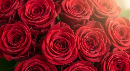 Luxurious close-up of vibrant red roses in full bloom symbolizing love and romance