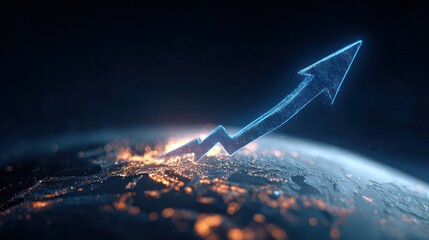 A glowing arrow ascends over a planet