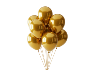 Golden balloons bunch shiny metallic celebration decoration transparent background festive holiday event design