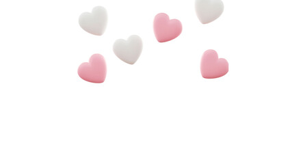 Floating pink and white heart shapes on a black background for love
