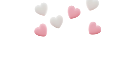 Floating pink and white heart shapes on a black background for love