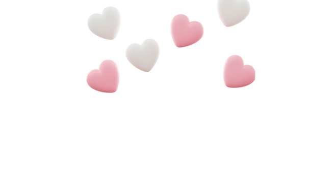 Floating pink and white heart shapes on a black background for love