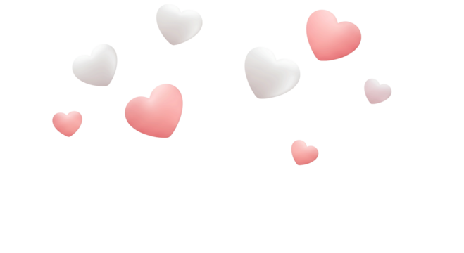 Floating pink and white hearts on a black background for Valentine s Day
