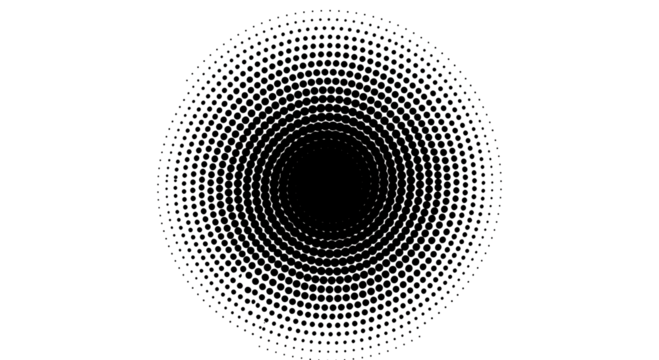 Circular Halftone Pattern of Concentric Rings on a Black Background