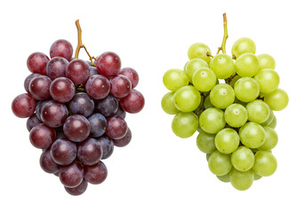 Fototapeta premium Two bunches of grapes red and green on transparent background