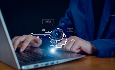 Ai technology, Businessman show technology smart robot AI, artificial intelligence deep learning, Technology smart robot AI agents.