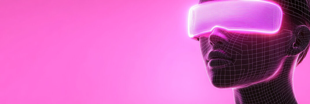 A digital wireframe of a person wearing a glowing headset, in a futuristic 3D style. This image is suitable for websites or blogs about virtual reality, the metaverse, technology, or gaming.

