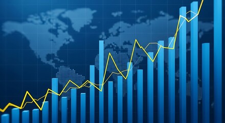 Global financial growth and market trends illustrated by upward bar chart