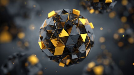 Abstract geometric sphere in dark gray and gold
