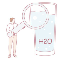 An informative illustration depicting the chemical composition of water with a strong emphasis on H2O molecules