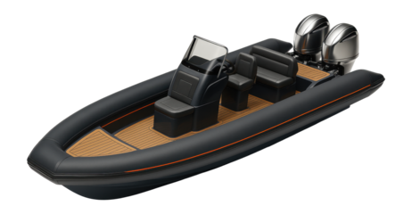 Rigid inflatable boat with deep V-hull and twin engines
