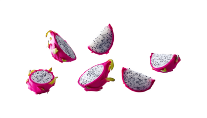 round slices of dragon fruit floating in midair