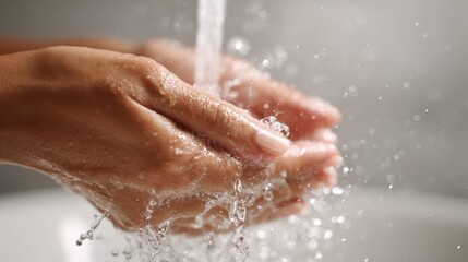Hands washing under a faucet