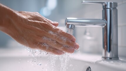 Person washing hands with soap and water under a faucet
