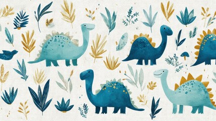 Dino Meadow – Whimsical Prehistoric Pattern