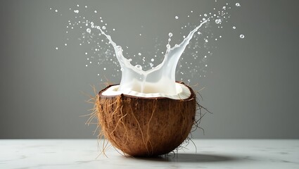 Refreshing coconut milk splash captures tropical essence and natural refreshment