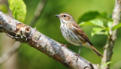 Birdwatching adventure song sparrow sighted in lush forest wildlife photography natural habitat close-up perspective