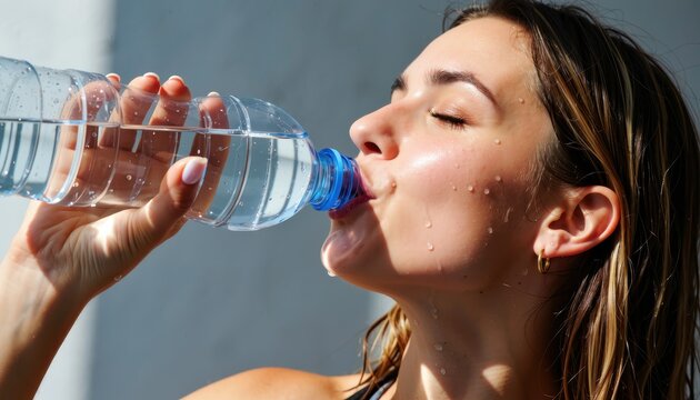 Refreshing hydration action woman drinking water urban setting lifestyle photography close-up view health concept