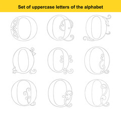 Nine Variations of the Uppercase Letter O and Q with Decorative Flourishes and Swirls letter Q alphabet