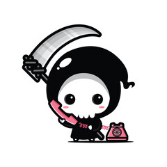 Chibi Grim Reaper is on the phone