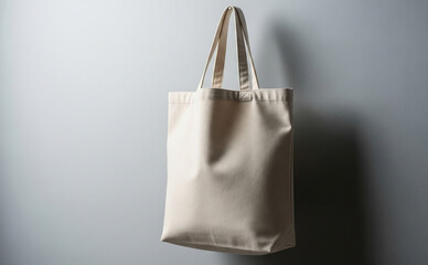 Fabric Tote Bag Hanging Against Neutral Wall