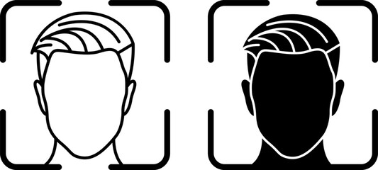 Face ID Icons. Black and White Vector Illustration. Face Recognition Feature Used to Unlock Devices, Authorize Purchases, and Log in to Apps. Password and Data Security Concept