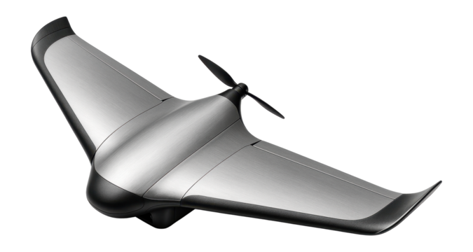 Lightweight wing drone with a rounded leading edge and sharp trailing wingtips