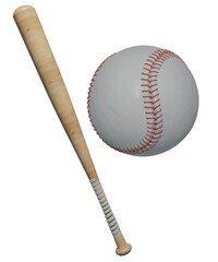 3D rendered baseball bat and ball, isolated on transparent background.