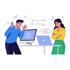 Digital Frustration: A visual representation of frustration unfolds as a person reacts to computer issues in a dynamic illustration, capturing the relatable struggles of digital challenges. 