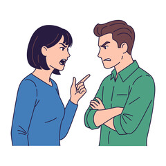 Relationship Confrontation: A man and a woman locked in a heated argument. A visual depiction of conflict and emotional tension.