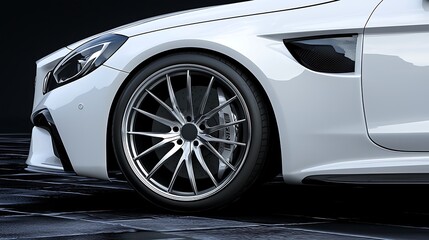 Closeup white sports car wheel detail