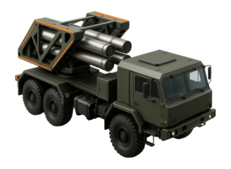 Heavy-duty truck with rear-mounted anti-aircraft missile launcher and control cabin