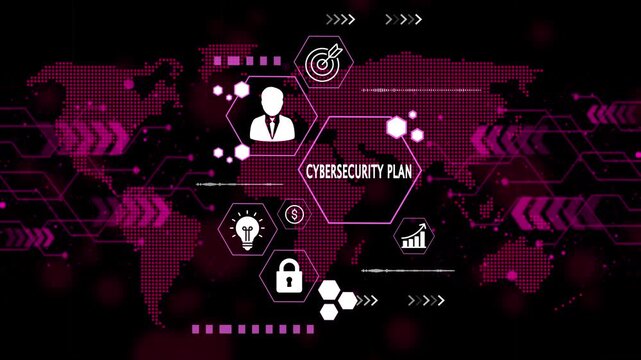 Global Cybersecurity Plan Digital Strategy Network Security Business Protection Data Privacy Corporate Security Technology Concept World Map Infographic Abstract Background