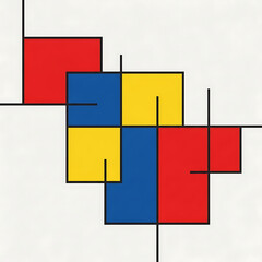 Fototapeta premium Minimalist geometric design with red, yellow, and blue blocks.