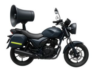 Traffic enforcement motorcycle with a loudspeaker and side mirrors