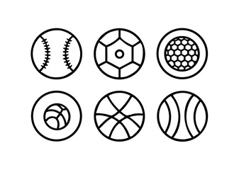 Sports Balls Minimal Flat Line Vector Icon Set. Soccer, Football, Tennis, Golf, Bowling, Basketball, Hockey, Volleyball, Rugby, Pool, Baseball, Ping Pong icons
